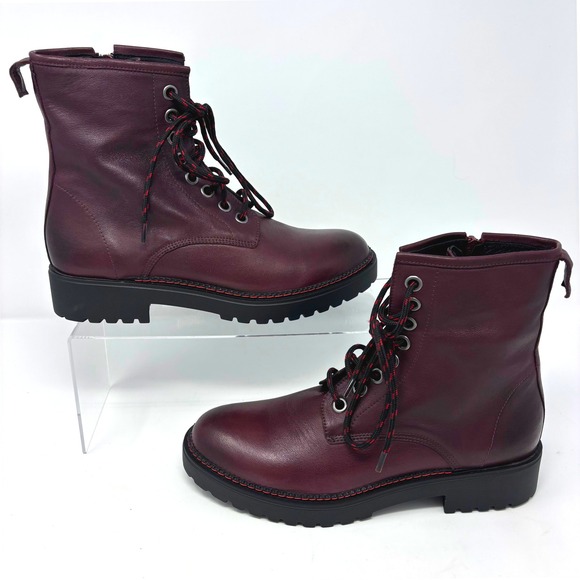 Bueno Destiny - Merlot Maroon Leather Lace Up Zip Combat Boots Size 9.5 Women - Picture 4 of 7